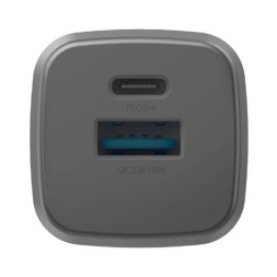 Сетевое зарядное устройство EnergEA Ampcharge GaN20, USB-C PD20 + USB-A QC18 total 20W Gunmetal