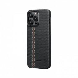 Чехол для iPhone 15 Pro Max Pitaka Fusion Weaving MagEZ Case 4 Rhapsody кевлар (черно-серый)